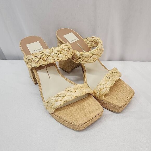 Dolce Vita Size 8.5 Women's Ashby Heeled Sandal Lt Natural Raffia Braided Straps - Picture 1 of 8
